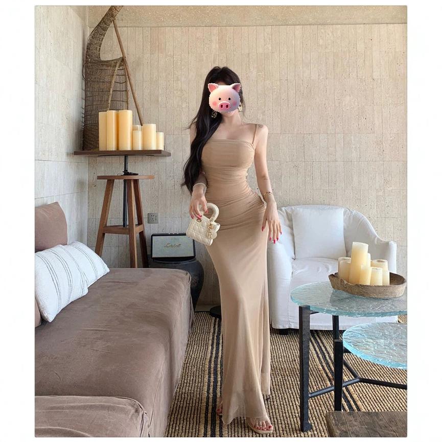 Design Sense French Pure Desire Spice Girl Hip-wrapped Suspender Dress Summer New Temperament Sexy Mesh Dress