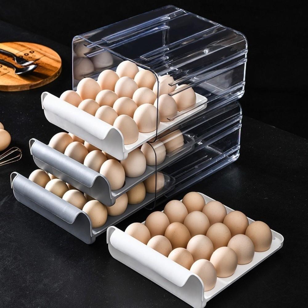 Plastic Egg Storage Box Transparent Kitchen Organizer Rack Stackable Drawer Style Egg Box  Home Use