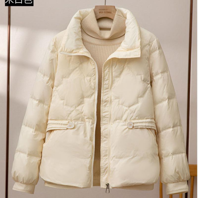 

Женский пуховик 2023 года со стойкой - Модная, теплая и стройнящая зимняя верхняя одежда 2XL кремовый/белый