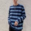 Męska bluza w paski, okrągły dekolt, długi rękaw, swobodny, luźny krój, modny top dla młodych mężczyzn, akcesoria