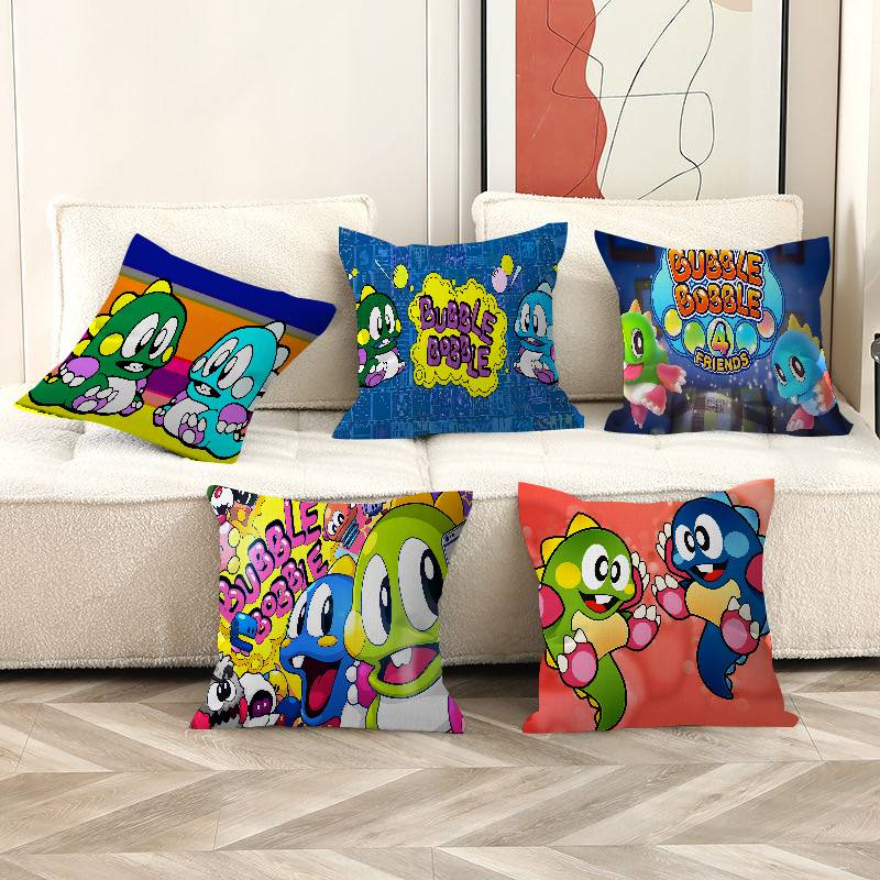 Cartoon Bubble Bobble Game Cushion Cover Pillow Cover Decor Pillowcase Printed Cushion Case for Couch