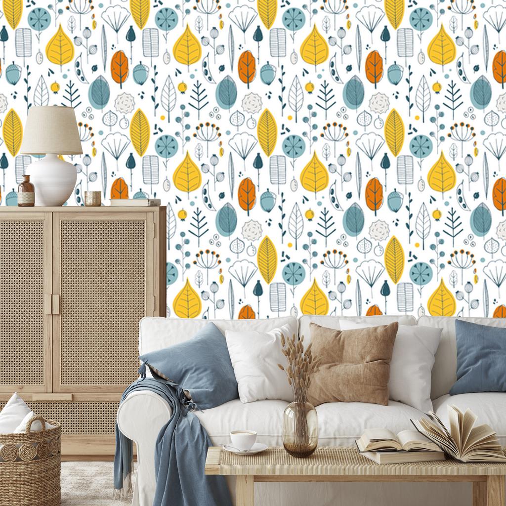 Scandinavian Leaves Wallpaper for Living Room and Bedroom 50x1000