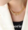 European & American Hip Hop Thick Cuban Chain Necklace with Heart Ring, 18K Gold-Plated Titanium Steel, Trendy and Luxurious.