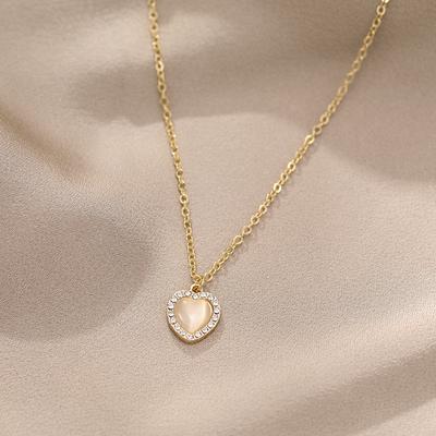 Elegant Gold Color Love Heart Zircon Pendant Necklace for Women