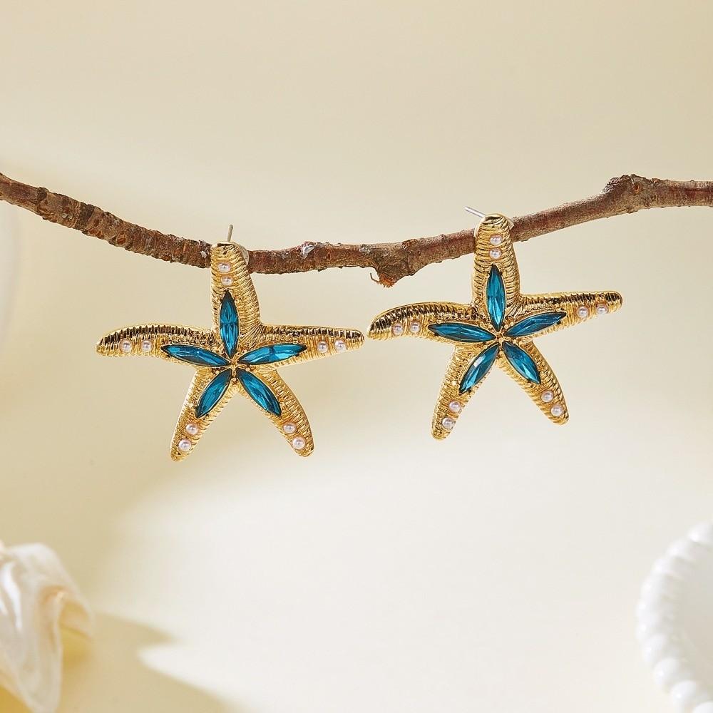 Pearl Rhinestone Dangle Earrings Bohemian Shell Drop Earrings Starfish Stud Earrings  Seaside