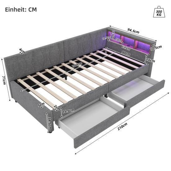 Upholstered Bed Extendable Sofa Bed 90x200cm with Slatted Frame, Multifunctional Bed Made of Skin-Friendly Velvet Fabric