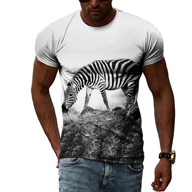 Summer Fashion Casual Men's T-shirt with Street Style Round Neck 3D Printed Zebra Pattern T-Shirts Men’s