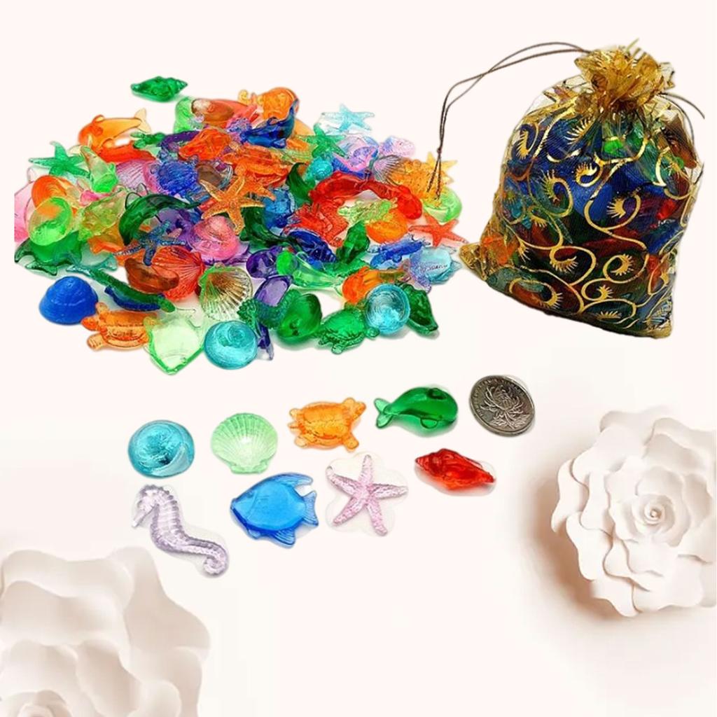Colorful Sea Animals Seashell Starfish Shaped Clear Acrylic Gems Children Crystal Jewels Summer Swimming Diving Toys