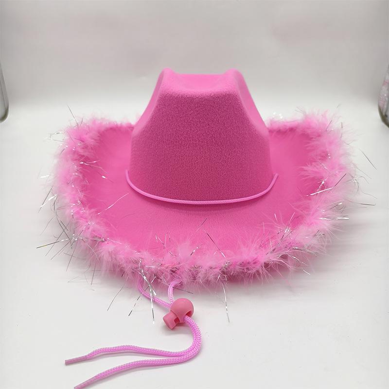 Children's Pink & White Feather Trim Denim Hat