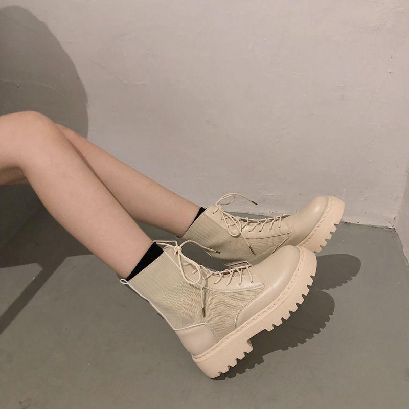 Fashion Sock Boots Lace-up Black Female Ankle Boots Punk Style Footwear with Laces Short Shoes for Women Fashion 2025 New Botines Mujer