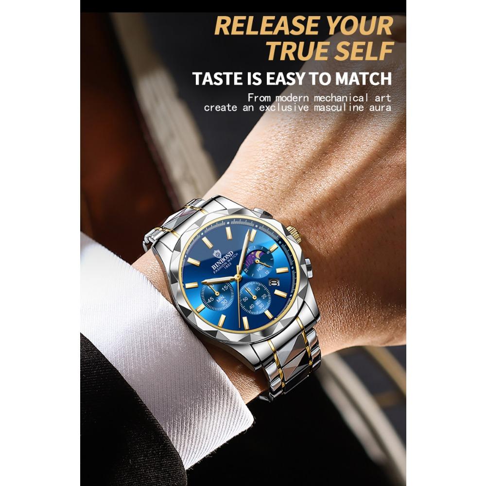 BINBOND Luminous Waterproof Quartz Wristwatch for Men Accurate Luxury Auto Date Chronograph Men's Watch Fashion Durable Reloj