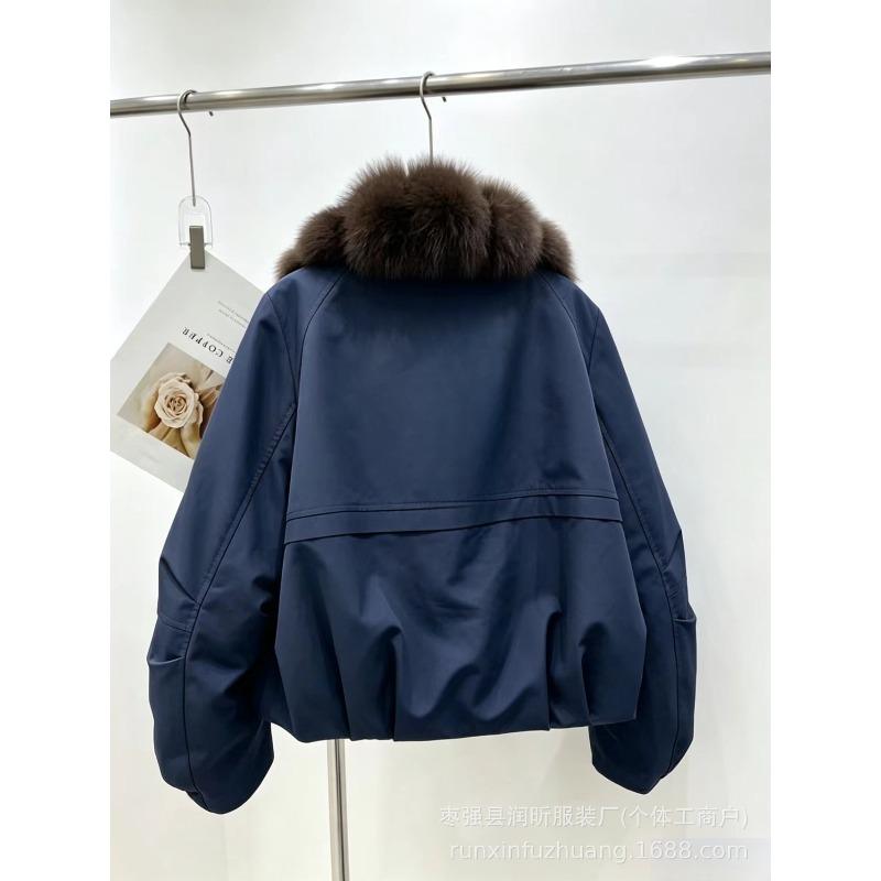 Short Women's Casual Fashion Simple White Duck Down Parker Down Jacket Autumn and Winter Warm Jacket Imitation Fox Fur Placket