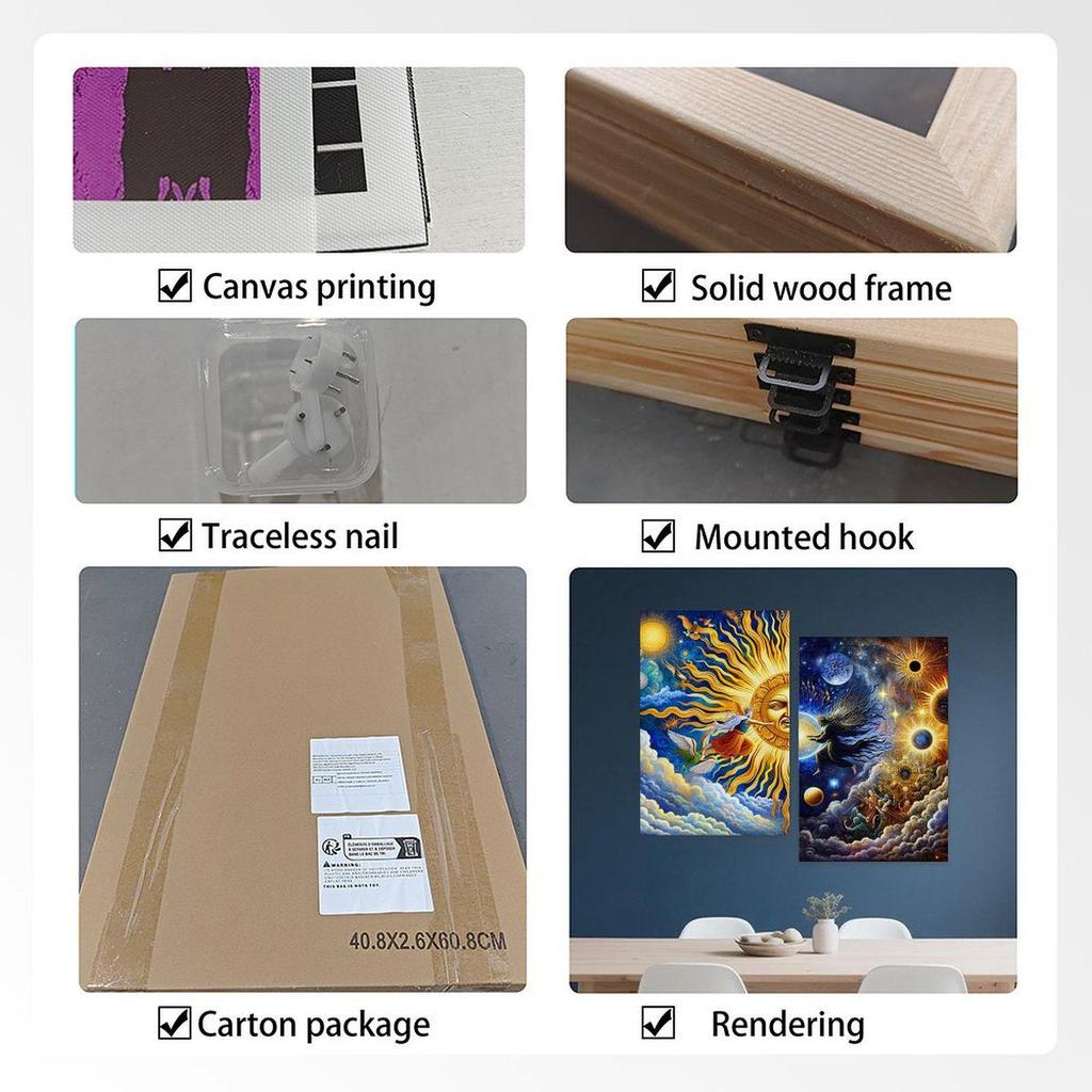 Abstract Sun Moon Yin Yang Starry Sky Frameless Two-Panel Canvas Art