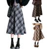Women Midi Skirt High Waist A-Line Woolen Skirt Plaid Pattern Slimming Mid-calf Skirt Daily Home Street Wear