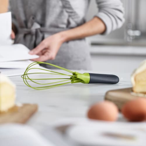 Joseph Joseph Twist Whisk - 2 In 1 - Flat and Balloon Whisks - Suitable for Nonstick Cookware, Silicone, Gray/Green [Authentic] 10539
