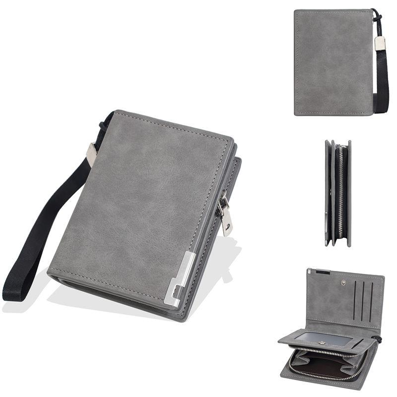Baellerry Men Short Wallets with Hand Strap Zipper Coin Purse Business Card Holder Wallet