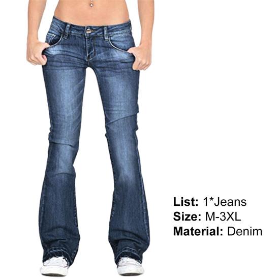 Casual Lady Jeans Mid Waist Plus Size Flare Design Denim Pants for Daily Wear