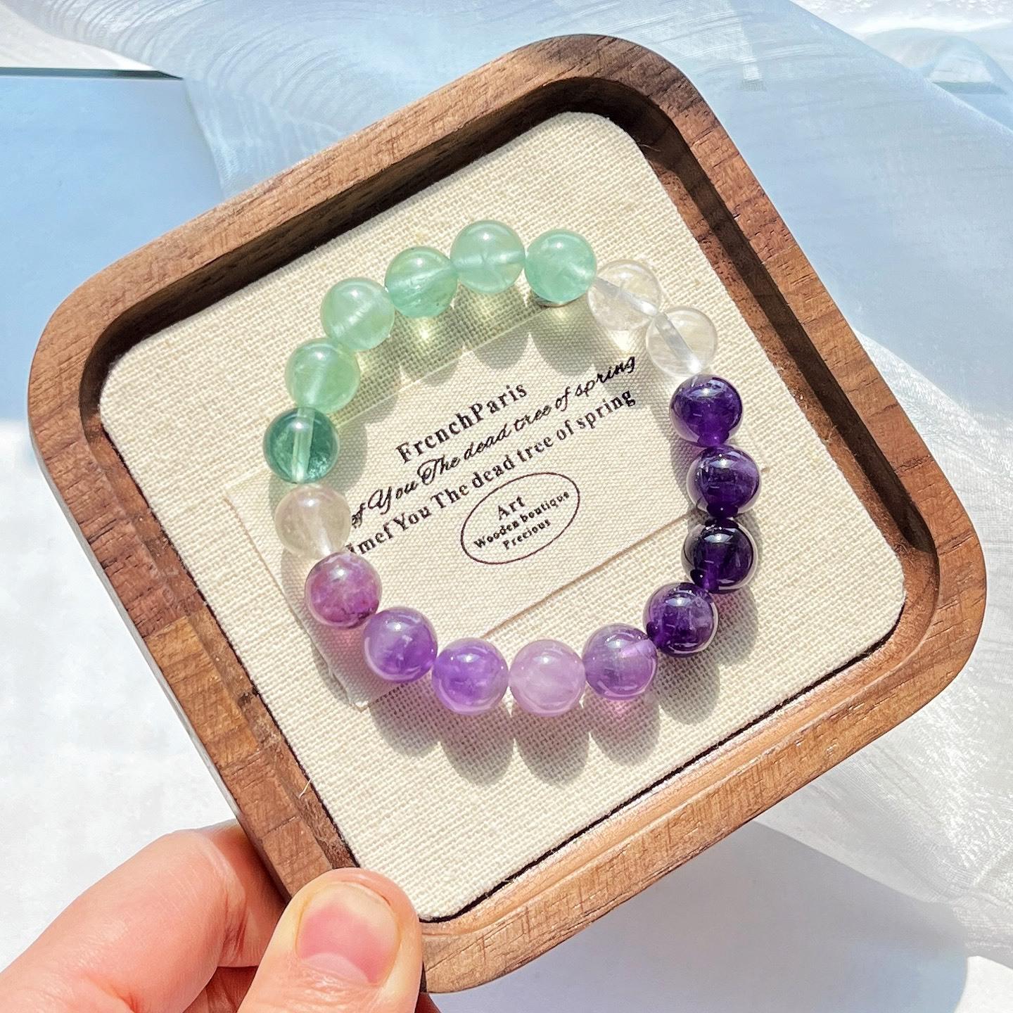 Natural Amethyst, Emeraldine, And White Crystal Design Bracelet.