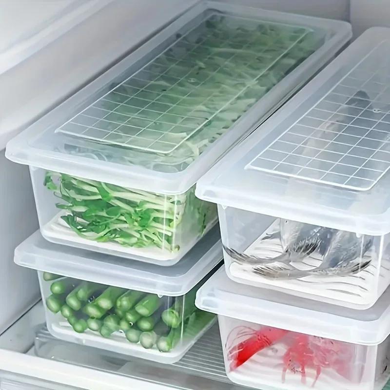 Герметичный штабелируемый набор контейнеров для хранения продуктов с крышками и съемным дренажным поддоном - многоразовые органайзеры для холодильника 1PCS прозрачный 598₽