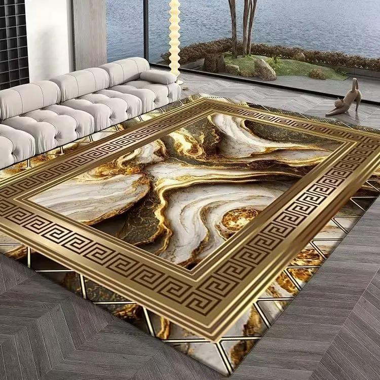 Gold Striped Patchwork Carpet Large Floor Mat for Living Room Washable Anti-slip Kitchen Door Mats Home Bedroom Area Decor Rug