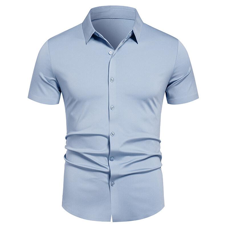 Men's Casual Short-sleeved Shirt - Solid Color, Simple and Stylish, Fitted Collar Shirt, Men's Top Garment
