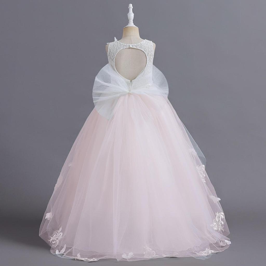2026 Spring Pink Flower Girl Wedding Dress - Color Block Train, Children's Formal Wear, Cross-border Hot Selling Princess Dress