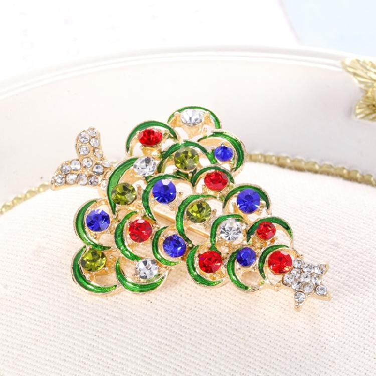 Vintage Christmas Tree Shaped Brooch Rhinestones Pin Shiny Retro Clothes Cors