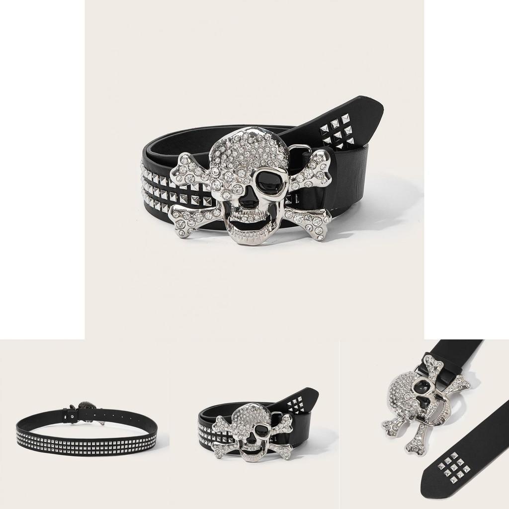 Punk Skull Leather Belt With Alloy Buckle For Men And Casual Wear