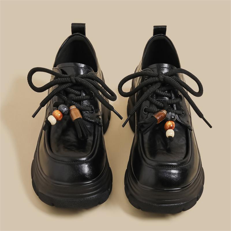 Platform small leather shoes women's 2025 spring and autumn new versatile British style retro black muffin heightening college loafers
