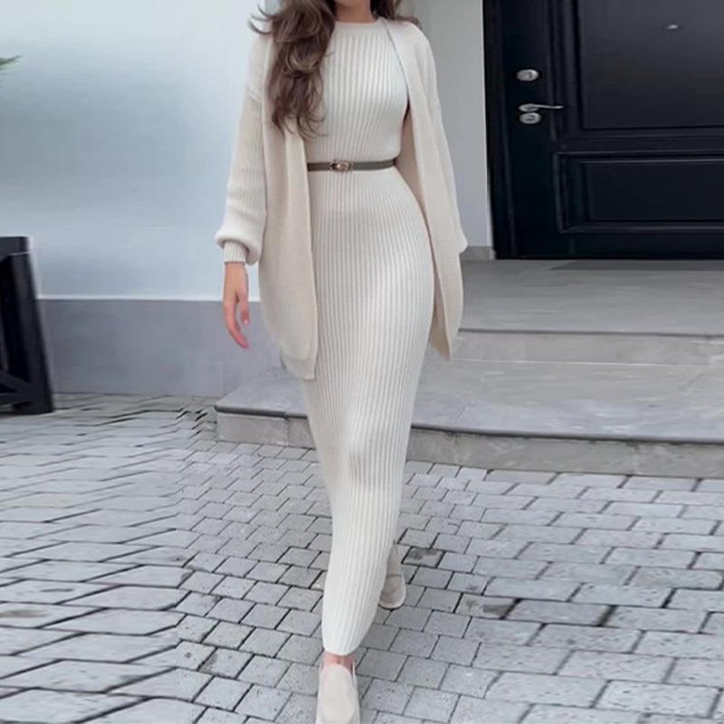 Autumn 2023 European & American Fashion Knitted Long Dress Set for Women