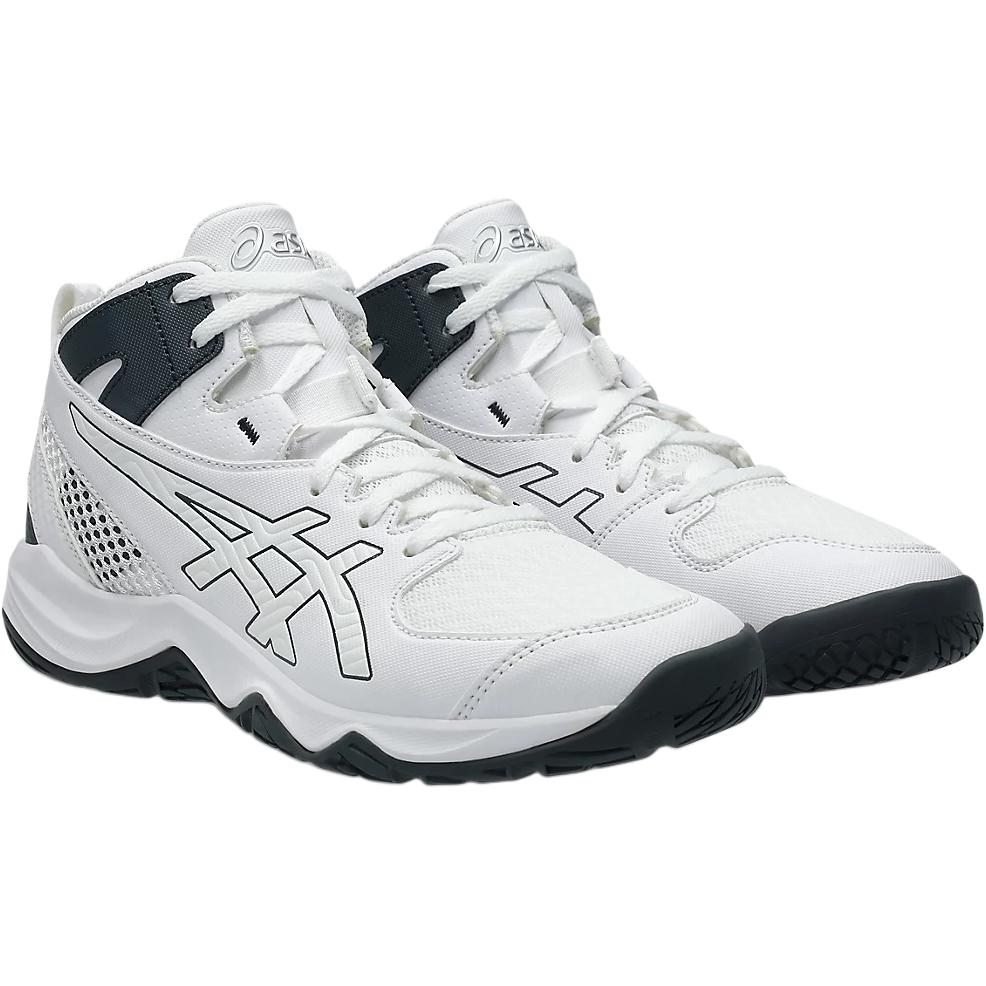 Asics Dunkshot Mb 10 Wygodne Wszechstronne Buty do Koszykówki dla Dzieci za Kostkę Trampki Dziecięce Białe 1064A019-101
