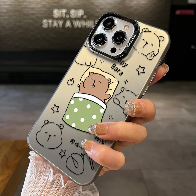 Carina Custodia per Telefono Capibara Tè al Latte Cartoon Placcata Argento IMD per iPhone 17 11 12 13 14 15 16 Pro Max 16E X XS XR Cover