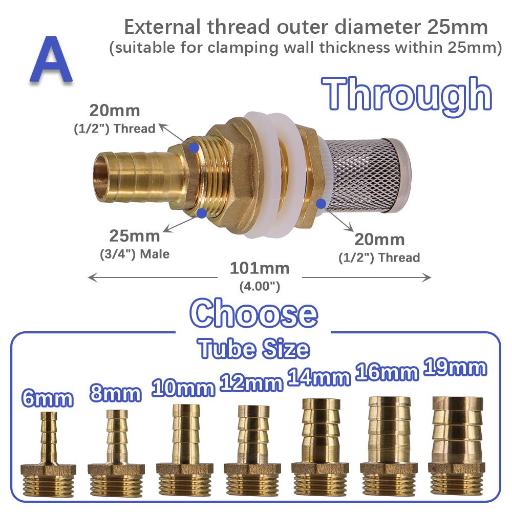 

1/2 6-19mm 3/4 Brass Pagoda Joint Water Tank Adapter Stainless Steel Filter Screen for Garden Irrigation Aquarium Fish Tank for 10mm Tubing