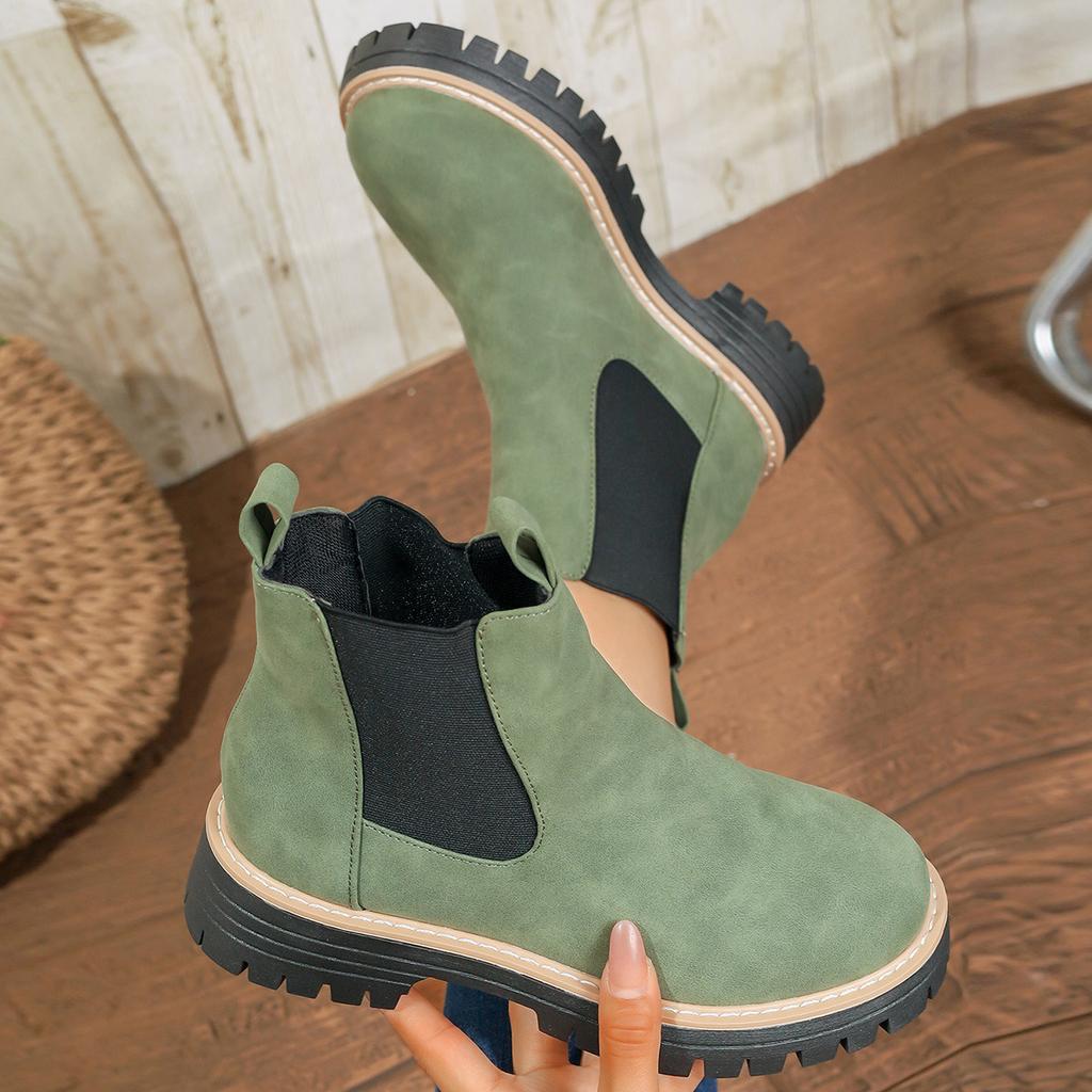 Damen Stiefeletten im britischen Stil - Chelsea & Martin Boots mit klobiger Sohle, schlank geschnittene Stiefeletten für Herbst/Winter
