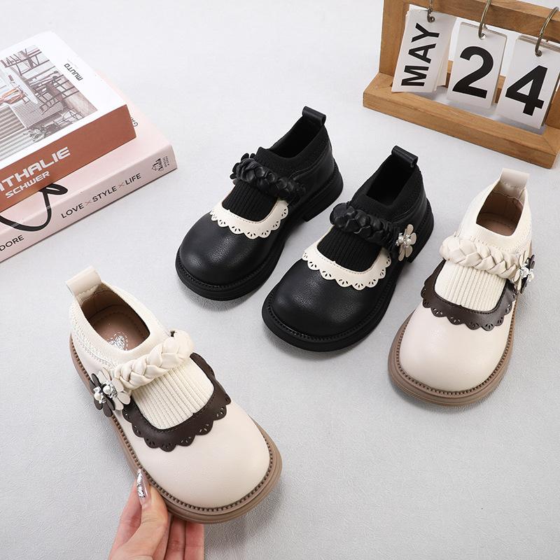 Girls Princess Leather Shoes Spring Autumn Floral Ballet Flats Soft Sole Fashionable Toddler Shoes