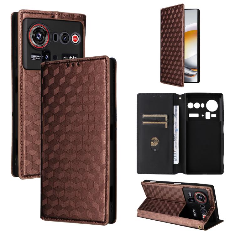 Cubic Grid Texture Flip Leather Phone Case