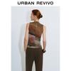 UR 2025 Fall Women's Retro Abstract Print Mesh Pleated Vest