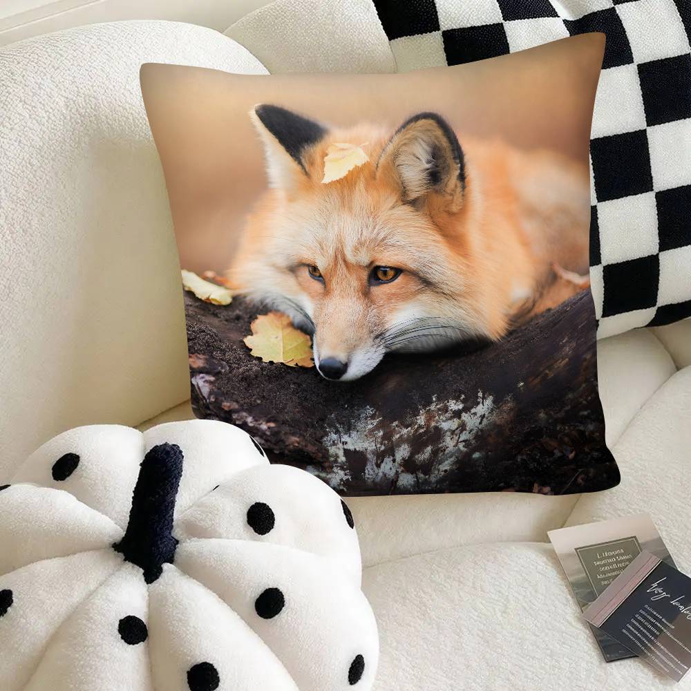 

Cute Wild Fox Pillow Case Fashion Square Pillowcase Bedroom Sofa Room Ins Decoration Leisure 40x40 cm