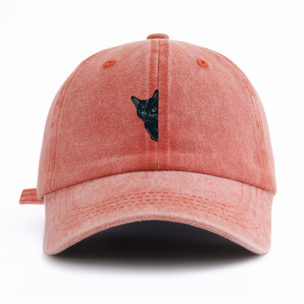 1 Stück Schwarzer Katze Aufdruck Gewaschene Baseballkappe für Erwachsene Minimalistischer Retro-Stil Lässig Weich Verstellbar Papa Hut Perfekt Als Geschenk