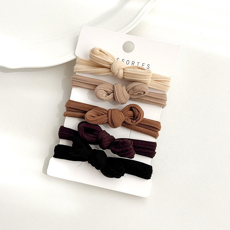 

5 шт./пакет, сплошные бесшовные резинки для девочек, аксессуары для волос, резинка для волос в виде конского хвоста, корейские женские резинки для волос с бантом, головной убор Size fits all