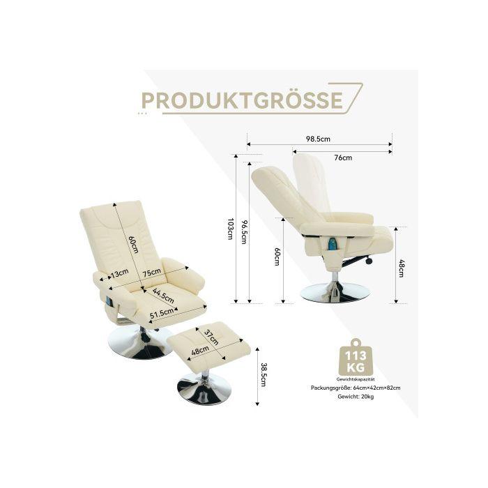 Fauteuil TV Avec Fonction Chauffante Électrique Et Repose-pieds, Pivotant À 360 Degrés, Tissu PU Beige