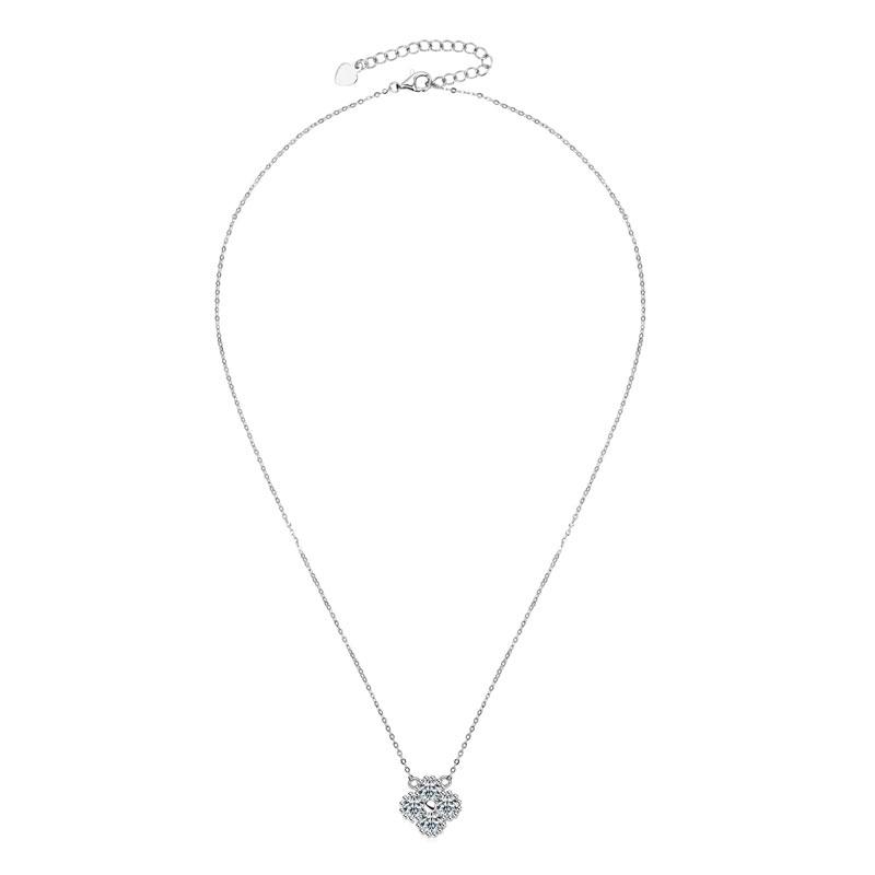 RAPRGOLD GRA Certified Moissanite Four Leaf Clover Pendant Necklaces for Women Real 925 Sterling Silver Chains Fine Jewelry Gift 40-45cm&Full Moissanite