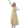 French Milk Yellow Pleated Suspender Summer Dress Female Sweet and Unique Beautiful Seaside Vacation Style A-shaped Long Dress