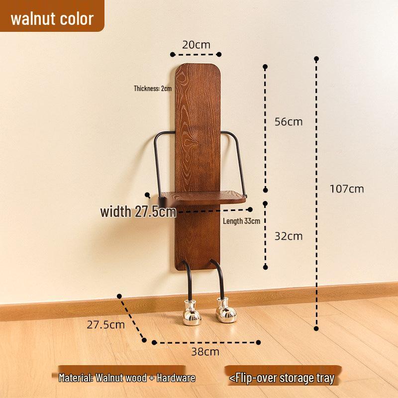 Vintage Solid Wood Bedside Table with Foldable Storage Rack