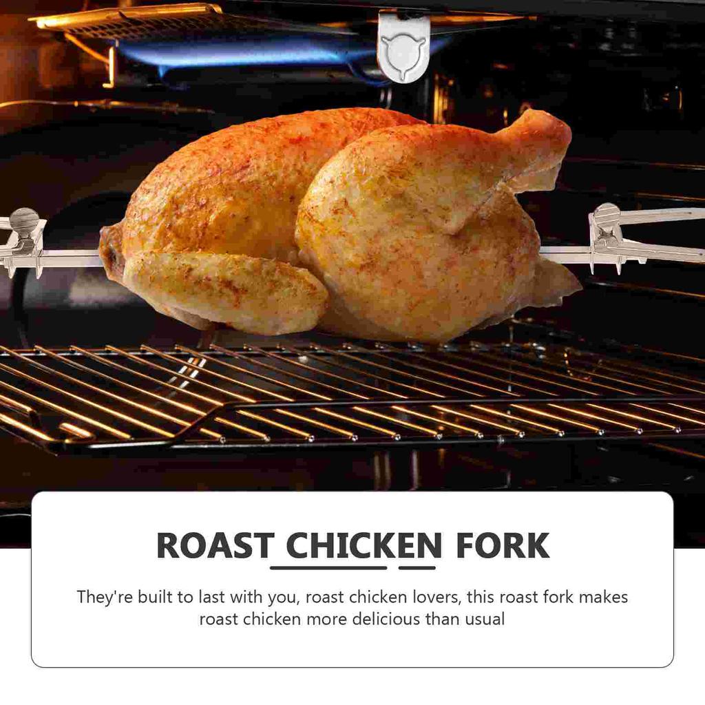 Rotisserie Skewer Chicken Grill Stick Microwave Oven Roast Rack Grills Rotating Forks Kitchen Gadget White Stainless Steel