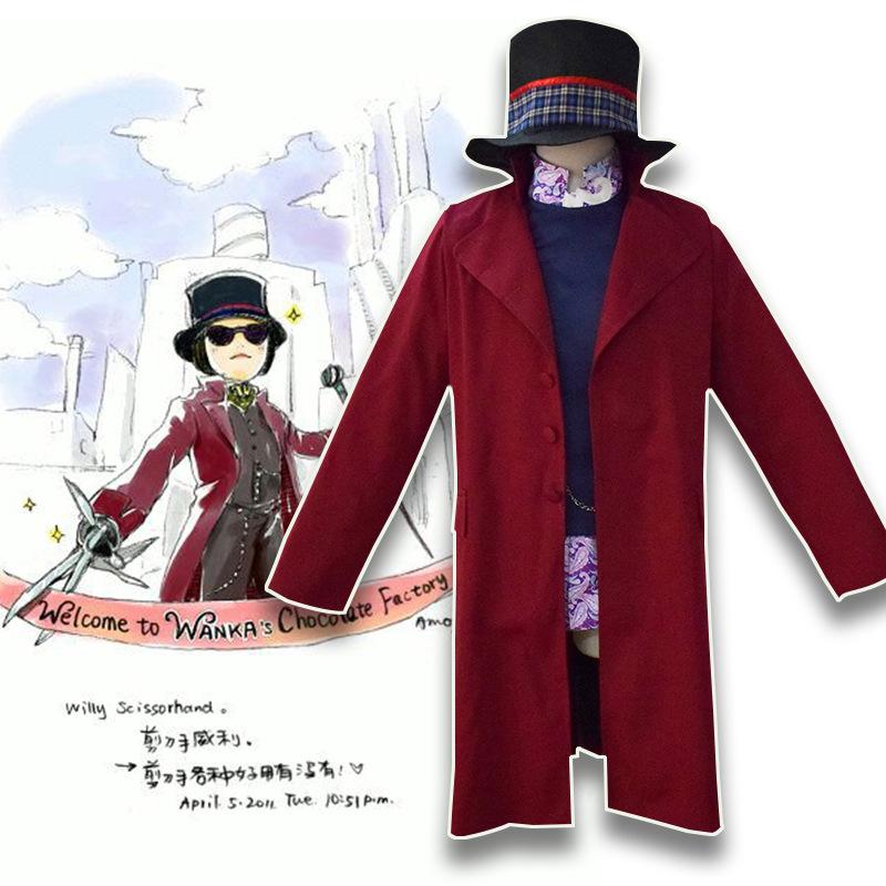 

Взрослый костюм шоколадной фабрики Мужской костюм шоколада Фрак Жилет Рубашка Шляпа Комплект Взрослый костюм для косплея на Хэллоуин Наряды 2XL 60-65kg бежевый