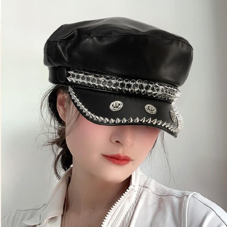 Abrasion Resistant PU Leather Baseball Hat 20 Studs Decoration Breathable Adjustable For Outdoor Activity