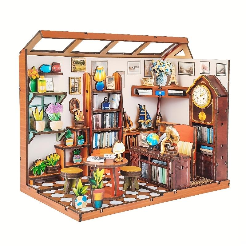 Book Nook Kit 3D Wooden Puzzle Bookstore DIY Miniature House Bookshelf Tabletop Wall Decor for Craft Lovers Dollhouse Gift