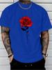 Men's Summer Fashion Casual Loose Fit Red Rose Print Crew Neck Short Sleeve T-Shirt
