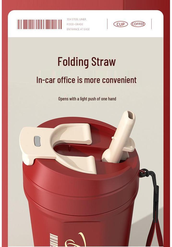 High-Value Portable Straw Cup with Lanyard, 304 Stainless Steel, Ideal for Cola and Coffee, Great Gift